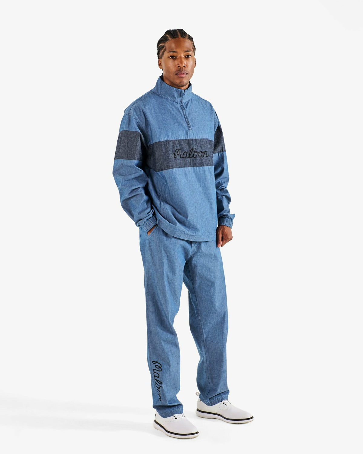 Malbon Gdc Denim Quarter Zip - Light Blue