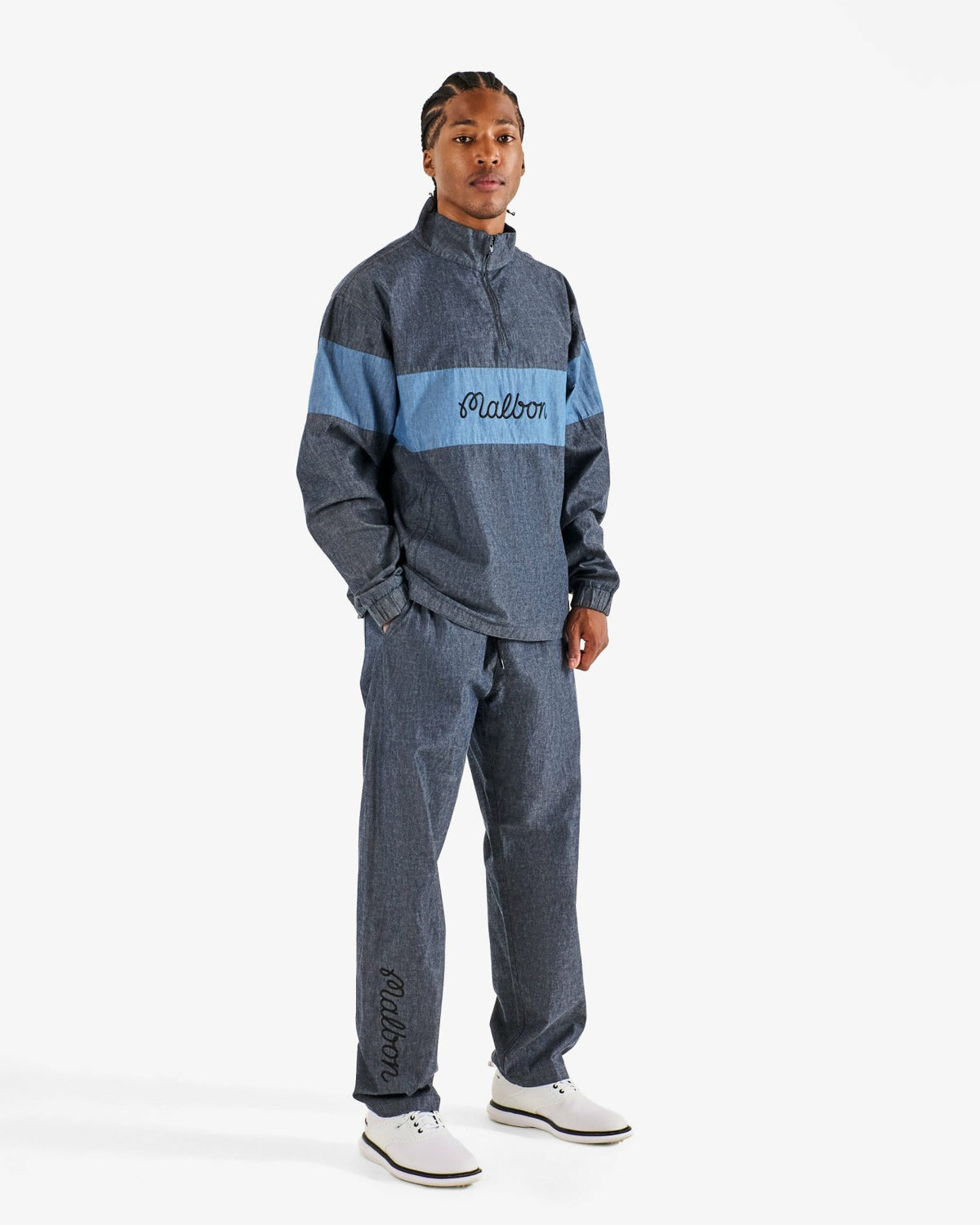 Malbon Gdc Denim Quarter Zip - Navy