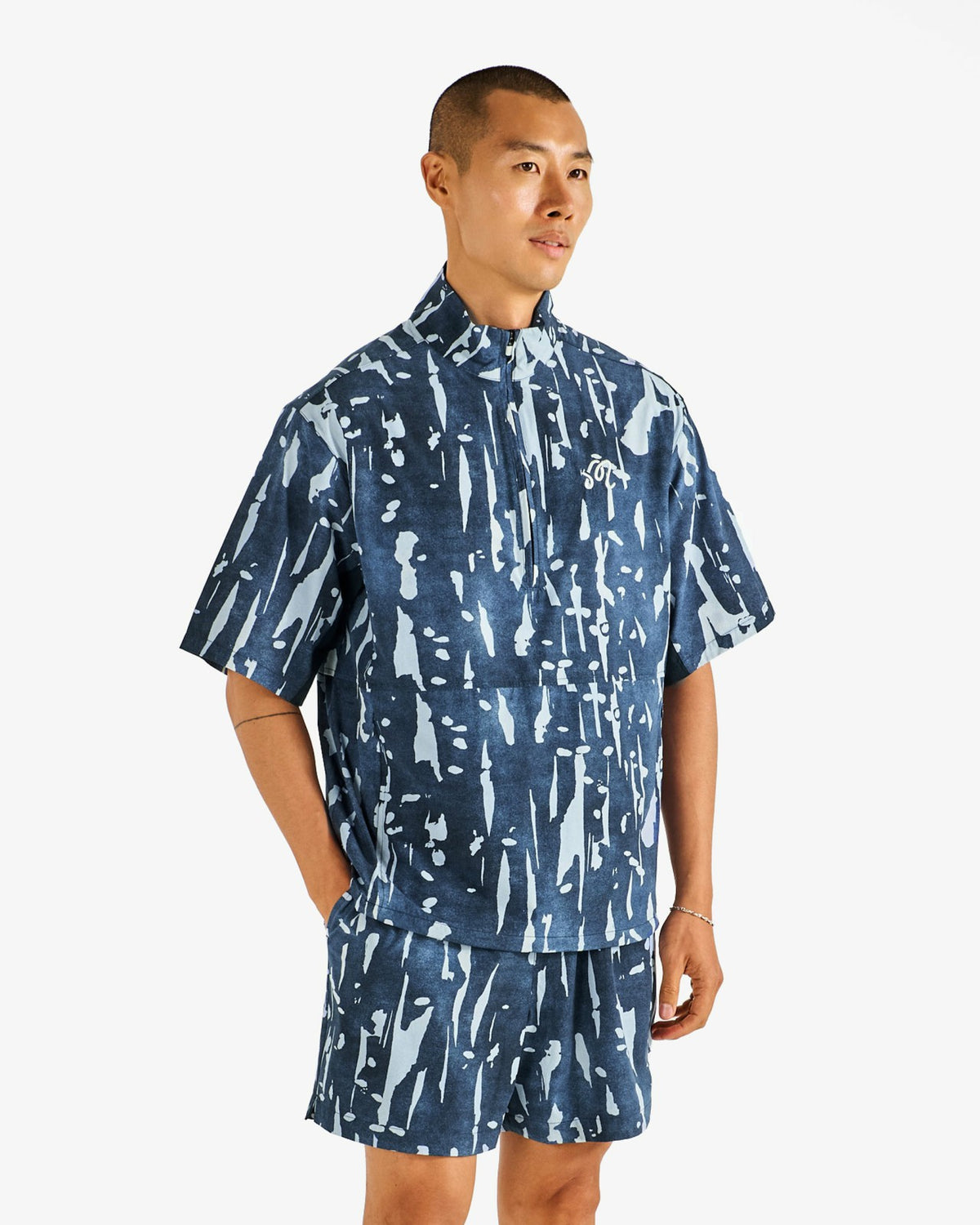 Malbon Pine Inkwash Windshirt - Navy Inkwash