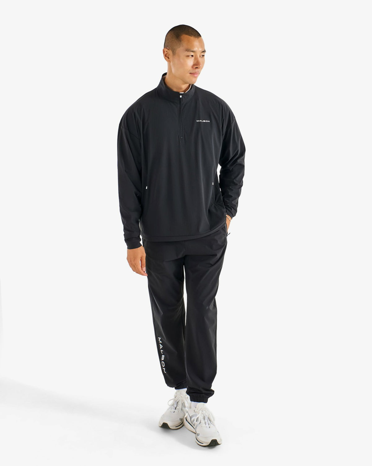 Malbon Performance Quarter Zip Shell Pullover - Black