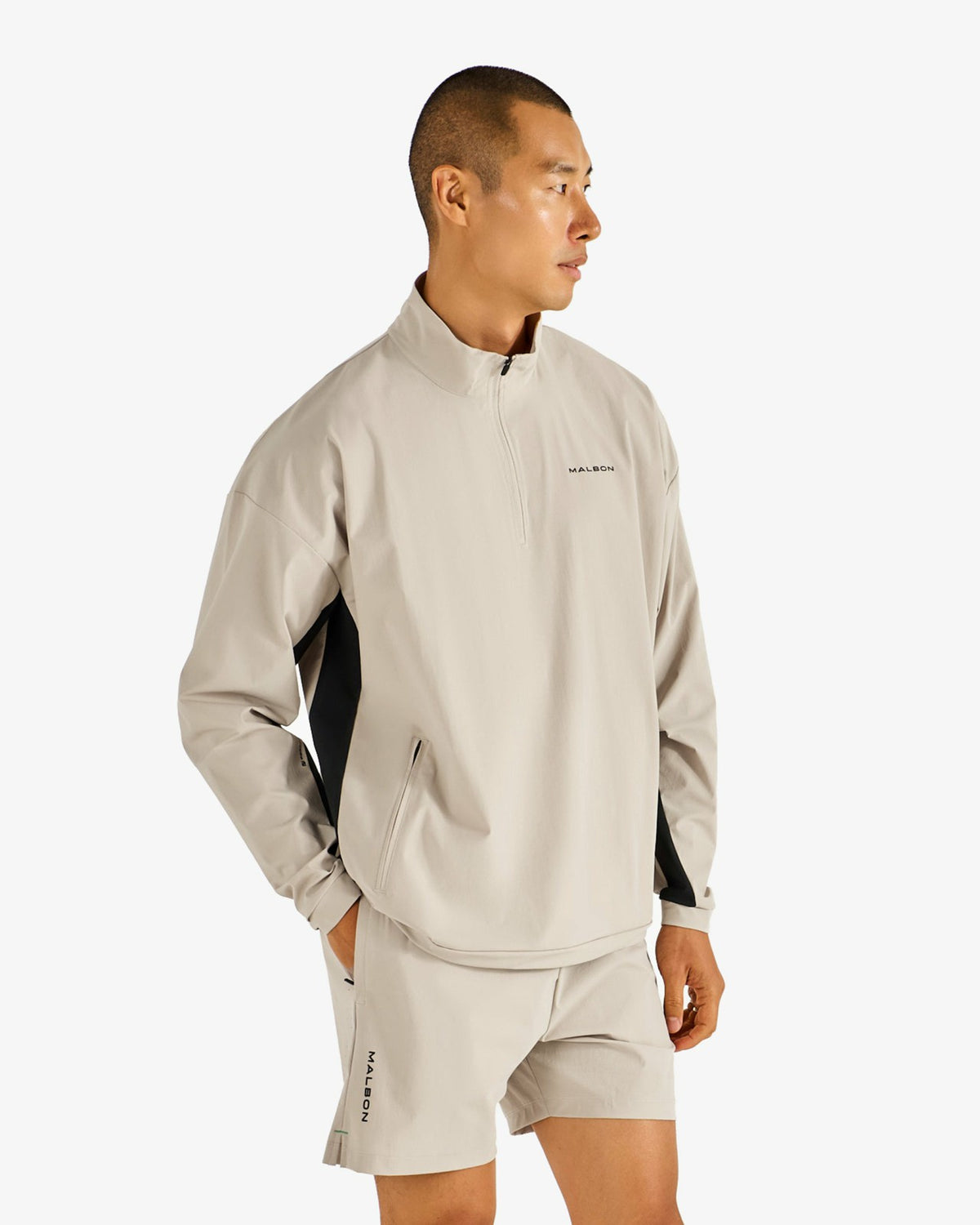 Malbon Performance Quarter Zip Shell Pullover - Tan