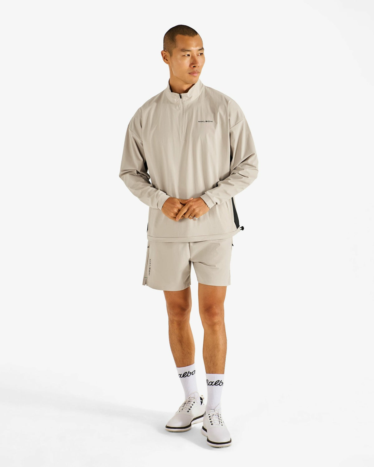 Malbon Performance Quarter Zip Shell Pullover - Tan